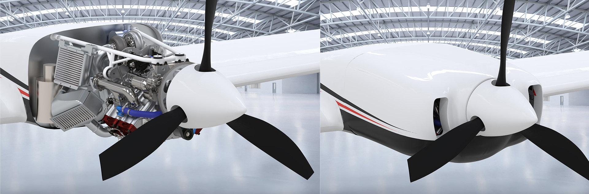 DeltaHawk Piper Seminole cowling rendering