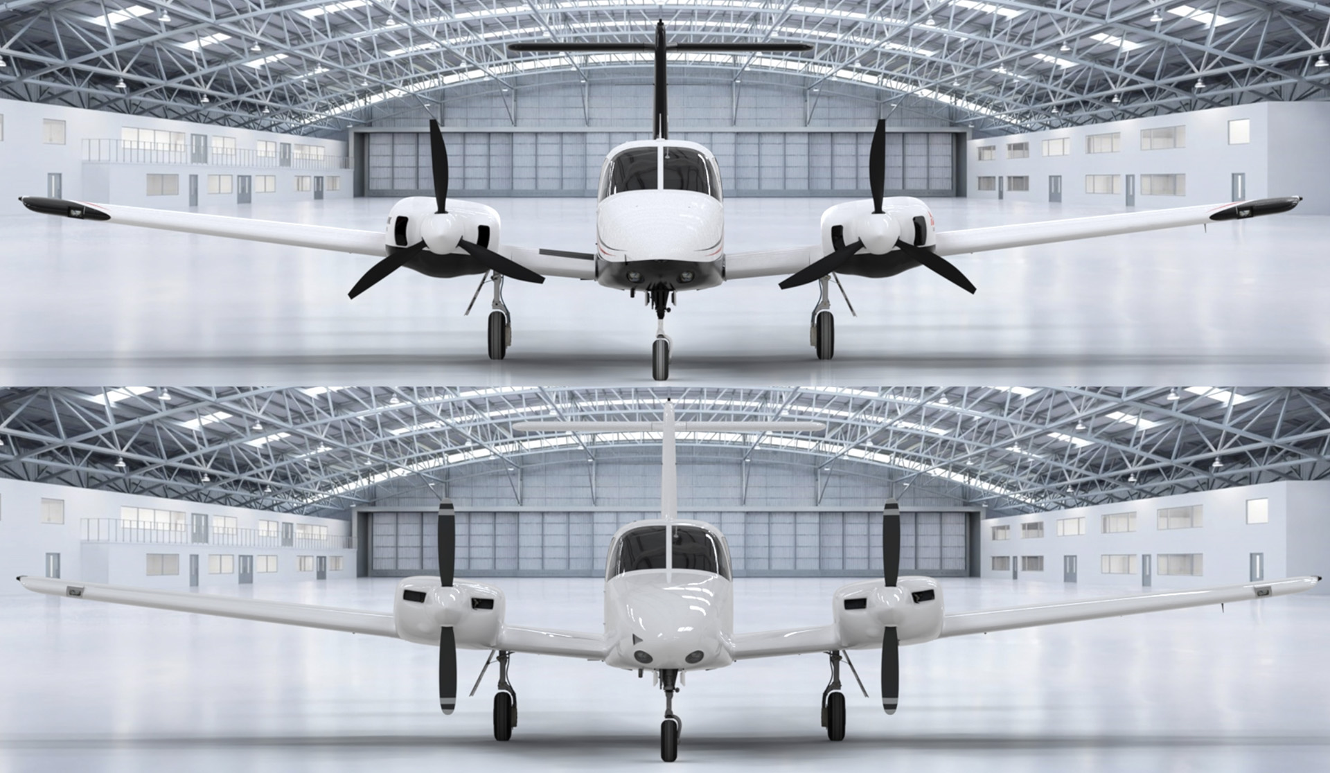 Rendering of Piper Seminole from the front with a DeltaHawk engine installed